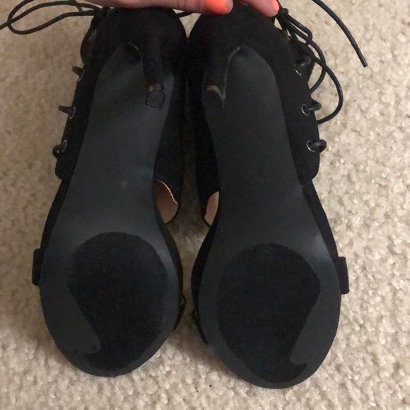 Black Suede Lace-Up Heels - Picture 4 of 4